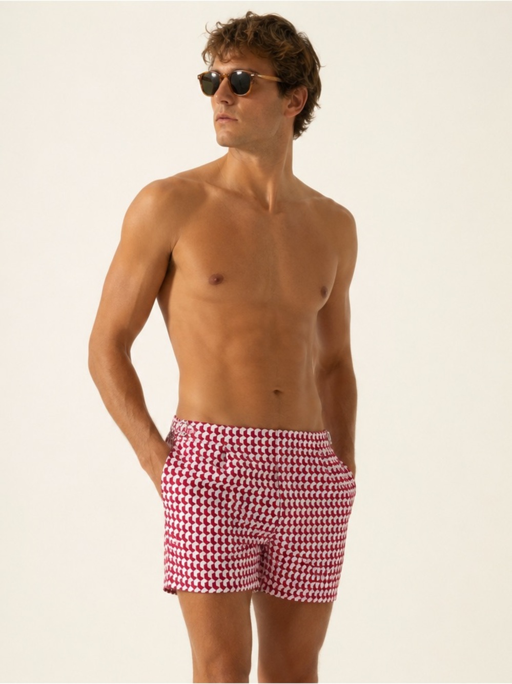 Orlear Brown Pink and White Geometric Mens Bulldog Swim Trunks Size 30